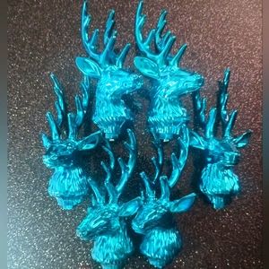 Metallic Blue Reindeer Head Ornaments Set of 6.